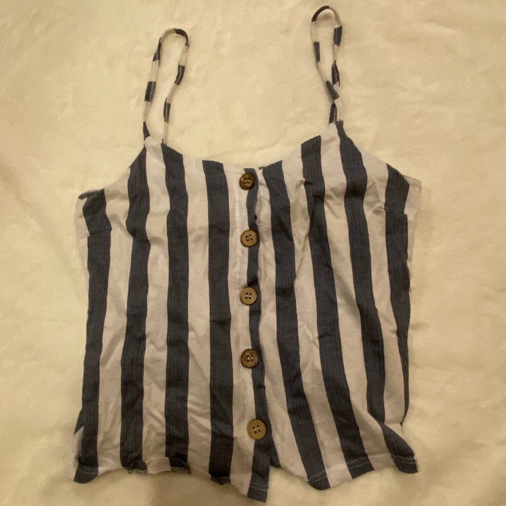 Striped Cropped Tank with Brown Buttons